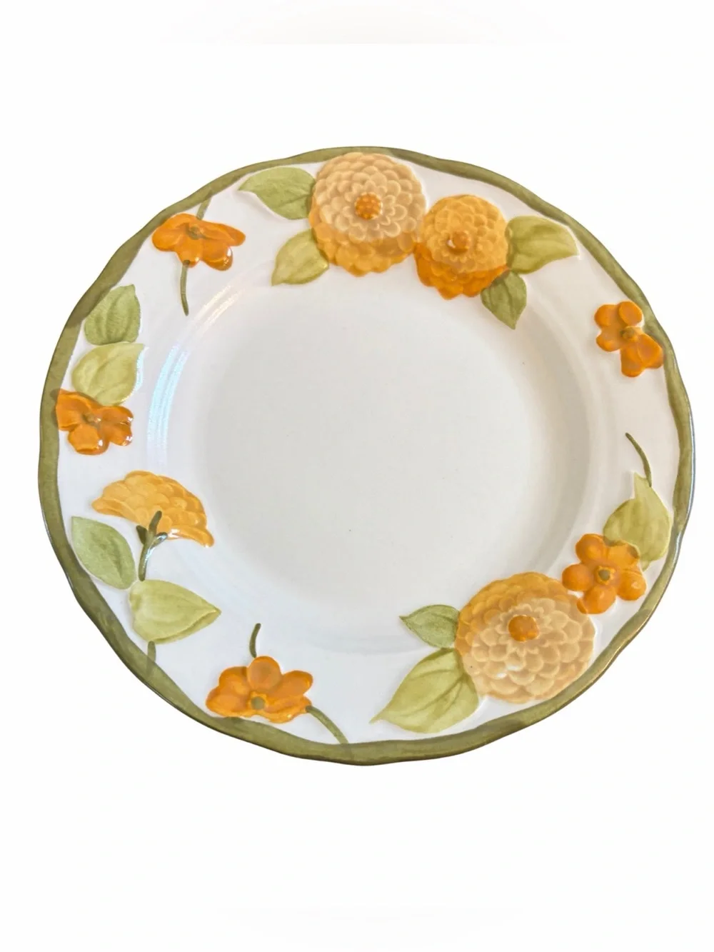 Vintage Mid-Century Metlox Poppytrail Sculptured Zinnia 6” Plates Set of (8)